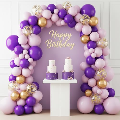 Image of RUBFAC Dark Purple Balloons 129pcs Different Sizes Pack of 18 12 10 5 Inch, Latex Royal Purple Balloon Garland Arch Kit for Wedding Masquerade Birthday Party Decorations
