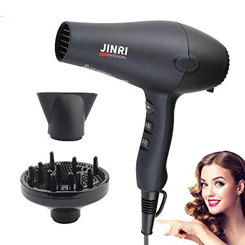 1875w Professional Tourmaline Hair Dryer,Negative Ionic Salon Hair Blow Dryer,DC Motor Light Weight Low Noise Hair Dryers with Diffuser & Concentrator,Black ETL Certified