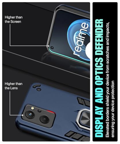 Image of WOW IMAGINE Shock Proof Back Case Mobile Cover for Realme 9I 4G | Back Cover Case (Tough Armor | Hybrid PC + TPU | Ring Holder & in-Built Kickstand | Blue)