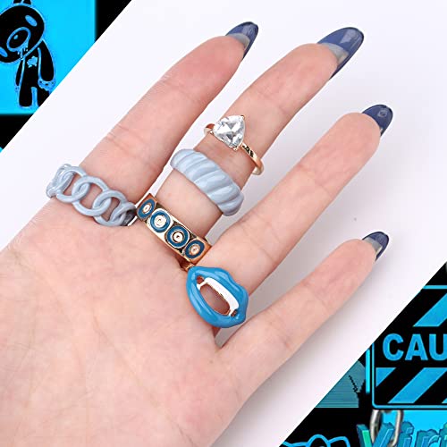 Sanfenly 12Pcs Y2K Chunky Rings Colorful Rings For Women Teen Girls Acrylic Resin Rings Aesthetic Gold Cute Trendy Funky Statement Stackable Finger Knuckle Rings Aesthetic Y2K Jewelry #TOP5