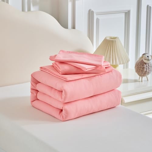 Image of Kids Comforter Sheet Set - Soft and Breathable Bed Set Includes Quilted Comforter, Fitted Sheet, Flat Top Sheet, Pillowcase and Toddler Pillowcase for Toddler - 5 Pieces Toddler Bedding Set Pink