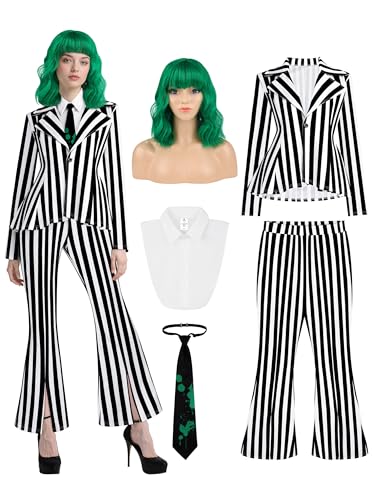 RUODON 5PCS Women Black and White Striped Blazer Pants...