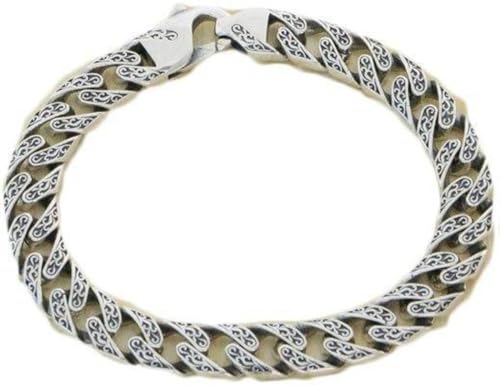 Pulsera de plata esterlina Tang hecha a mano con diseño retro unisex de personalidad 6