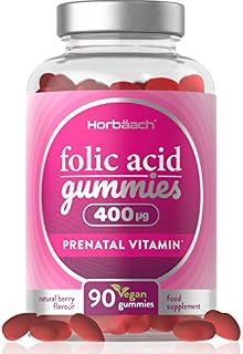 Folic Acid Gummies 400μg | 90 Vegan Gummies (3 Months Supply) | Pregnancy Care Vitamins for Women | Prenatal Health & Maternal Tissue Growth During Pregnancy | by Horbaach