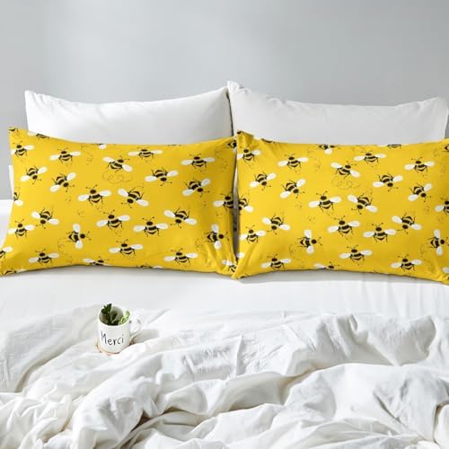 Cartoon Bee Duvet Cover Bedding Set Honey Bee Queen Size Cute Rural Animal Cover Kids Teens Farmhouse Geometric Yellow Butterfly - 4