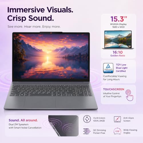 Image of Lenovo IdeaPad Slim 3 15 inch Touchscreen Laptop, Ryzen 7 8840HS | 16GB RAM, 512GB SSD, win 11,1080p IR Webcam. AMD Radeon 780M, 16:10 inchgolden ratio inch screen