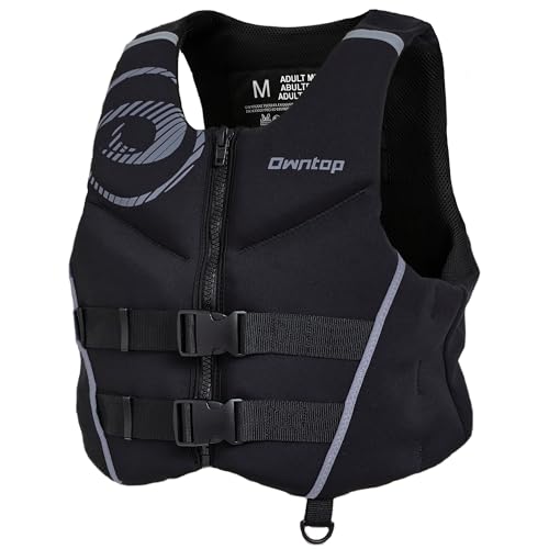 Owntop Schwimmweste für Erwachsene | Leichte Neopren-Auftriebsweste | Faltbare Schwimmhilfe mit Doppel-Sicherheitsgurten | Schwimmjacke für Bootssport, Kajakfahren, Angeln, Paddeln (Grau,M)