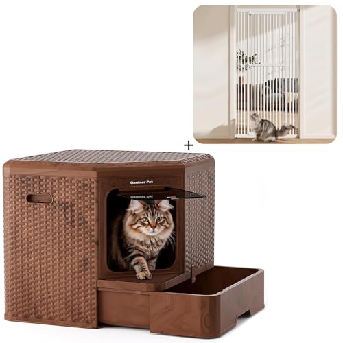 Gardner Pet Cat Litter Box + 87" High Cat Gate (White)