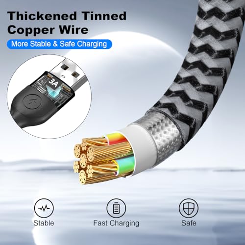Image of Multi Charging Cable, 3 in 1 Charging Cable for Multiple Devices, Nylon Braided Universal Charger for Travel, USB Cable Multiple Phone Charger with Type C Lightning for iPhone17 /16 /15 /14 /13(2Pack 4FT)