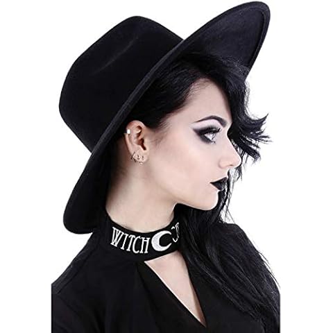 Restyle Clothing Gothic Nugoth Witchy Stiff Women's Fashion Accessory Black Wool Wide Brim Goth Witch Hat Cover