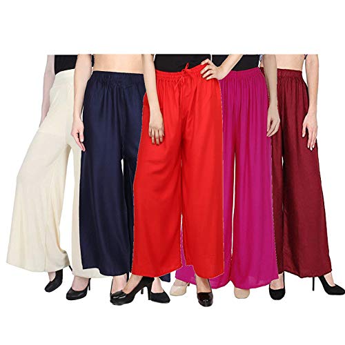 Buy ALIYAA Women's Cotton Rayon Plain Palazzo for Women u0026 Girls(Pack of 5)  at Amazon.in
