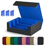 UAONO Trading Card Storage Box, Holds 1800 Sleeved Cards with 10 Dividers & 3 Stoppers, Magnetic Closure PU Leather Card Case for MTG, PTCG, YGO, Sports Cards (Black&Blue)