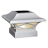 Classy Caps SLK807W - White, Kingsbridge Dual Lighted Solar Post Cap - Outdoor Deck & Fence Lighting, Fits 3.5x3.5, 4x4, 5x5, and 5.5x5.5 Posts, White Aluminum, Real Glass, Warm White Light