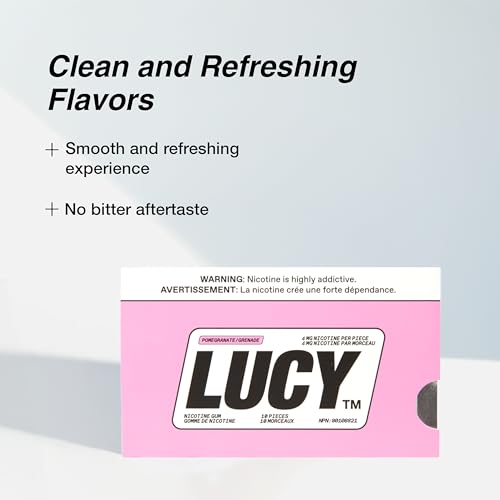 LUCY™ Nicotine Gum 4mg, 100 Count, Pomegranate - Health Canada Natural Health Product NPN 80108821 - NRT Stop Smoking Aid, Reduce Withdrawal Symptoms & Cravings