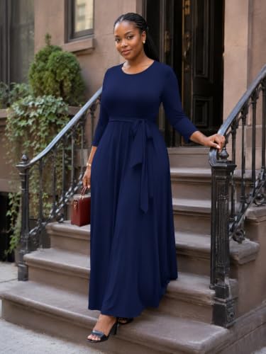 Image of PinkPatty Women's Plus Size V Neck 3 /4 Sleeve Boho Maxi Dress with Pockets