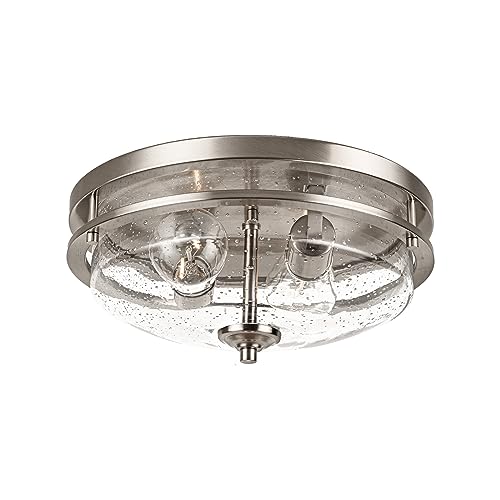 Edwarmlux Flush Mount Ceiling Lights, 2-Light Farmhouse Close to Ceiling Light, Industrial Ceiling Lighting Fixture for Kitchen Hallway Bedroom Living Room Stairways Porch (Brushed Nickel) by Edwarmlux - Used condition - CA$32.30