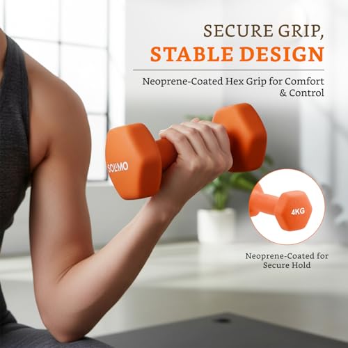 Image of Amazon Brand - Solimo Neoprene Dumbbell 4 Kg, Set of 2 (Orange)