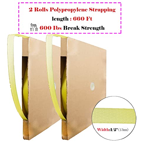 Pallet Packing Strapping Kit, 4 In 1 Heavy Duty Banding Tool Sealer, 660' Length X 1/2" Wide Coil Reel With 100 Pcs Semi-Open Metal Seals And 100 Pcs Cardboard Edge Protectors Corner For Strapping #TOP2