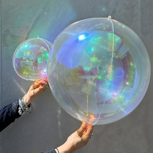 Image of Iridescent 4D Balloons 22 /10 Inch Large Holographic Round Foil Ball Balloon Iridescent Mylar Aluminum Balloons for Girls Princess Mermaid Birthday Wedding Baby Shower Rainbow Party Decorations