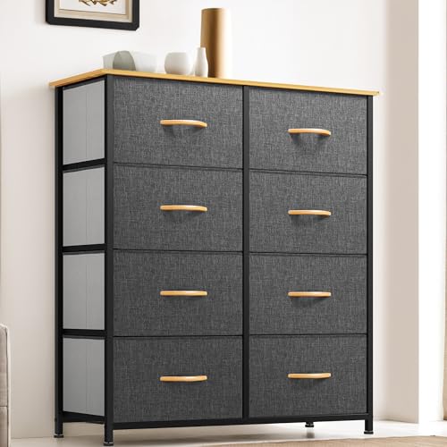 YITAHOME Comoda 8 cajones,Cajonera de Tela,Sinfonier,Robusta Estructura metálica,Gris Oscuro