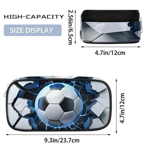 Image of Pardick Soccer in Cracked Big Capacity Pencil Case Pencil Pouch with Zipper, Pen Marker Stationery Bag Art Supply Storage Organizer Box Portable Stationery Storage Bag Pen Holder for Boys Girls