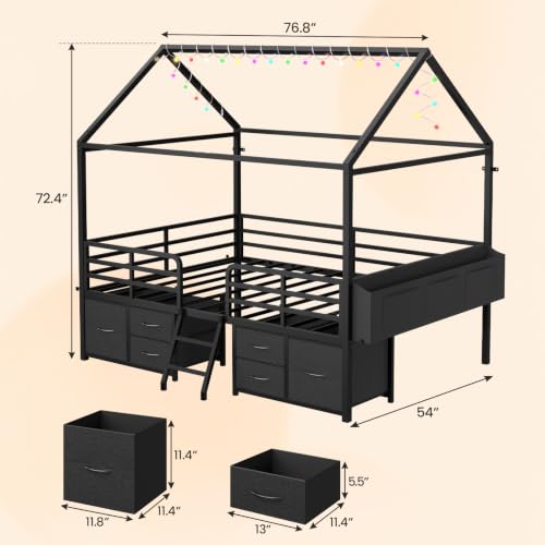 ADORNEVE Full Bed Frame with 6 Drawers,Metal House Boys Bed,Black - image 2
