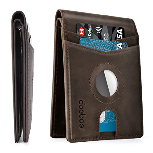 Image of doeboe Airtag Wallet Men, Wallet for Men with Airtag Holder, Genuine Leather Credit Card Wallet, Bifold Slim Wallet for Air Tag GPS Tracker, RFID Minimalist Front Pocket Wallet [No Airtags]
