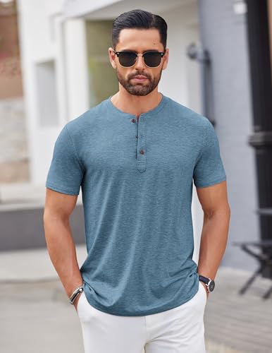 Image of COOFANDY Men's Henley Shirts Short Sleeve Casual Basic Tee Summer Button Henley Soild T Shirts