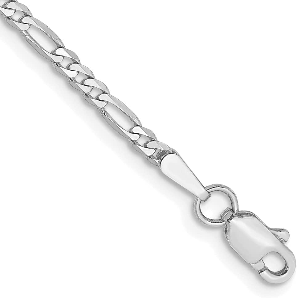 Sonia Jewels Real 14k White Gold 2.25mm Flat Figaro Chain Necklace - with Secure Lobster Lock Clasp