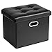 COSYLAND Sitzhocker mit Stauraum Faltbare Sitzbank Aufbewahrungsbox Leder Fusshocker Sitzwürfel mit Deckel Ottomane Fußhocker 43 x 33 x 33cm (Schwarz)