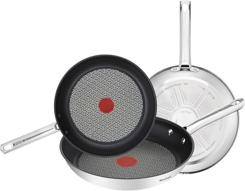 Tefal Duetto - Juego de Sartenes de 20/24/28 cm, Apto inducción, antiadherente, revestimiento titanio, Thermo-signal, apto lavavajillas y horno, acero inoxidable