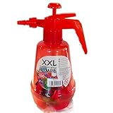XXL Wasserbomben Pumpe inkl. 100 Wasserbomben Rote Flasche Ballons in bunten Farben Pump...