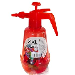 XXL waterbommen pomp incl. 100 waterbommen rode fles ballonnen in bonte kleuren pomp drukfles (rood)