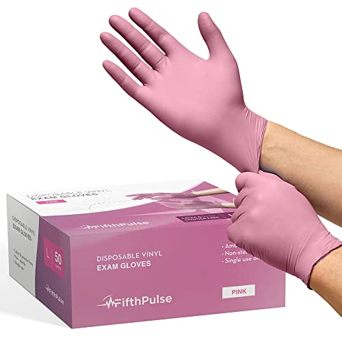 Disposable Medical Exam Gloves Large 50 Pack - Latex Free, Powder Free,Pink ,Vinyl ,Surgical, Home,...