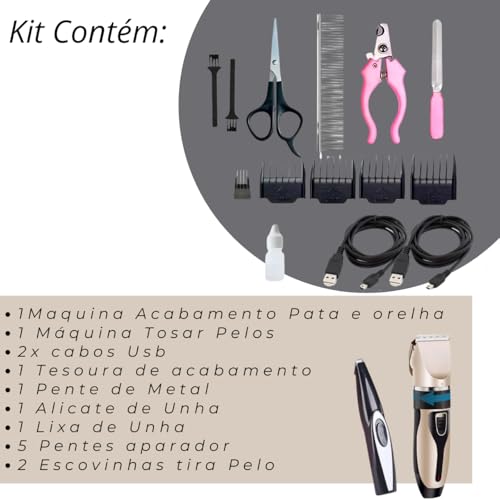 Maquina Pet Tosar Pelos Patas Orelha Cortador De Unha Cachorros E Gatos Kit Banho Para Pets Kit 2 Ma