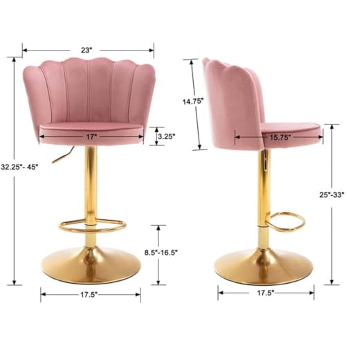 Image of Dream Furnishing - Set of 2 Bar /Kitchen Chairs 360 Degree Rotatable Swivel Elegant Classy & Comfortable Chair with Golden Base and Velvet Fabric (2 Chairs) (Pink Flower)