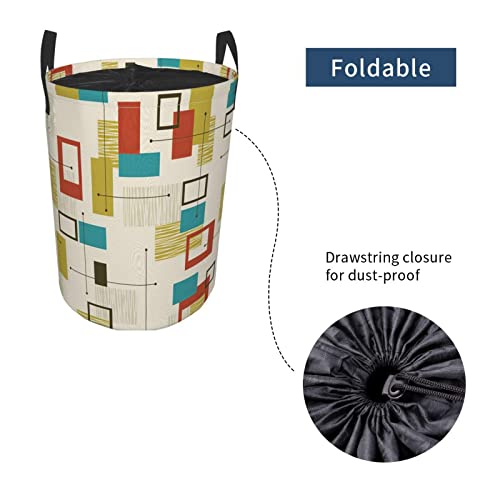 Janrely Large Round Storage Basket With Handles,Fun Geometric Mid Century Modern,Waterproof Coating Organizer Bin Laundry Hamper For Nursery Clothes Toys 19"X 14" #TOP5