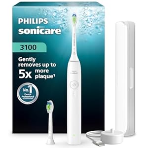 Philips Sonicare 3100 Series Electric Toothbrush - Sonic Toothbrush with Pressure Sensor, 3 Intensity Levels, EasyStart Feature, SmarTimer, 14-Day Runtime, Travel Case, White, HX4034/21, [New]