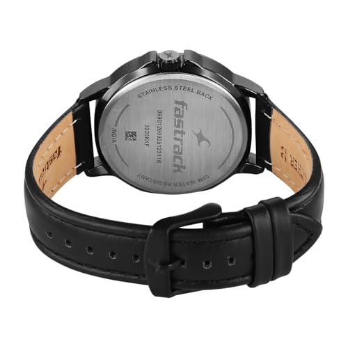 Image of Fastrack Street Opulence Sun Moon Multifunction Quartz Analog with Green Dial Black Genuine Leather Strap Watch for Men - 3303KL01