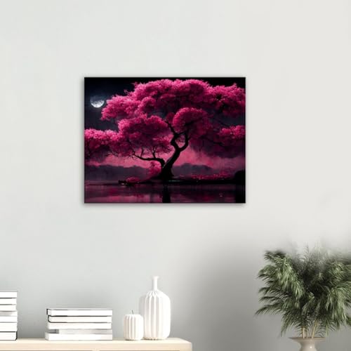 Tableau sur toile lac de cerisiers 70x100 cm avec cadre intérieur pour salon
