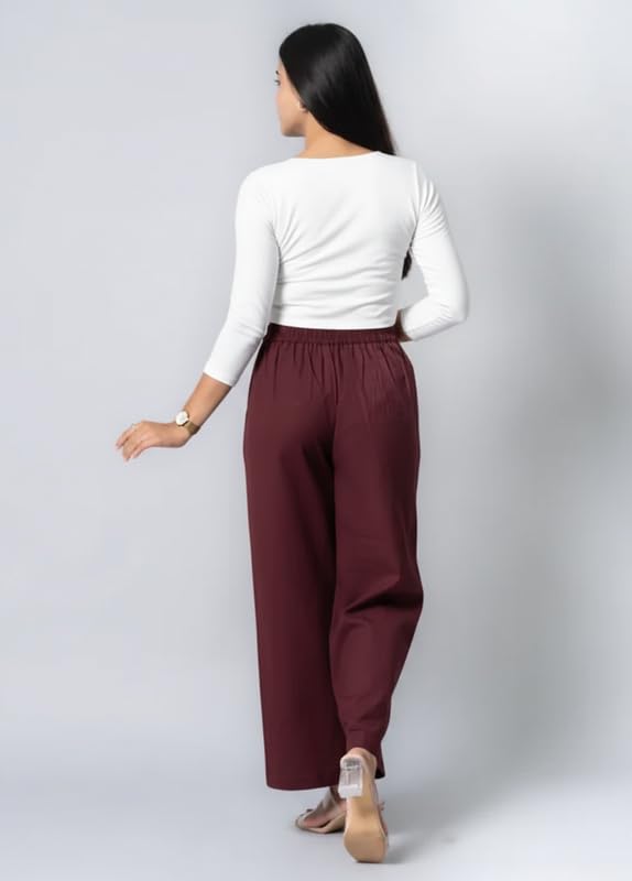 Image of Moirai Pure Cotton Wide Leg Women Trouser Stylish Mid Rise Relaxed Straight Fit Loose Pants Casual Travel Office Formal Wear