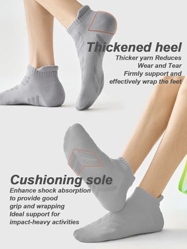 Men's Athletic Ankle Running Socks Low Cut Cushion Breathable Cotton Sport Socks for Size 7-11 US, Anti-Blister Tab, Moisture Wicking, 6 Pairs4