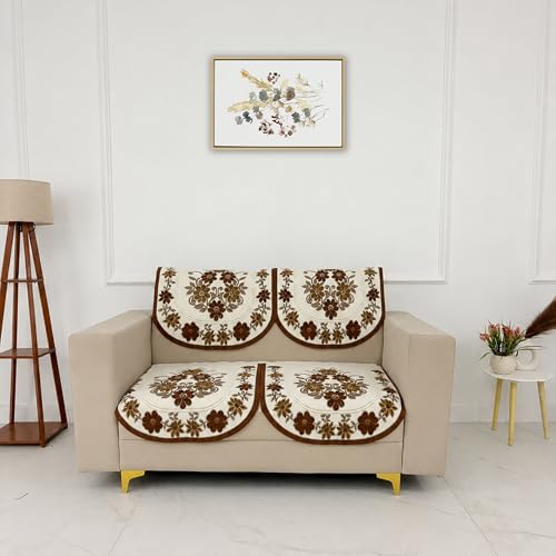 Image of Homerz Premium 'Surya Series' Sofa Cover | Stylish Sofa Protector | Net Fabric | Anti-Stain & Washable Slip Cover Exact Size Antislip (Daisy Brown, 2 Seater, Seat Cover with Backrest)