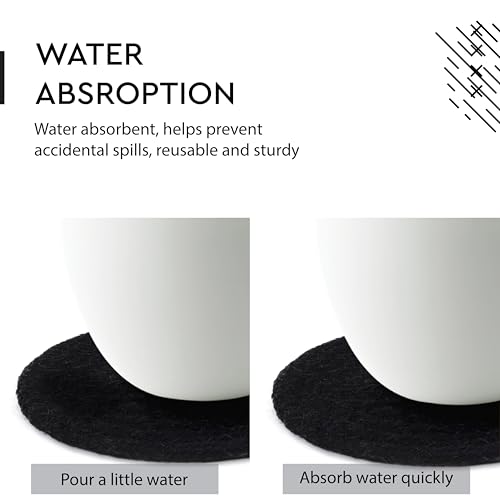 Image of Encasa XO Drink Coasters Set of 6 | Black with Round (9 cm) | Handcrafted Ribbed Cotton | Absorbent & Heat-Resistant | Use for Tea, Coffee Table & Desk