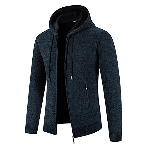 Herren Strickjacke Cardigan Feinstrick mit Stehkragen mit Kapuze Warm...