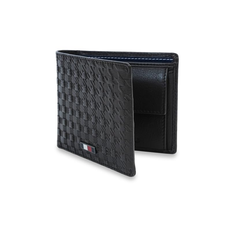Image of Tommy Hilfiger Men's Leather Global Coin Wallet Palena| Brown Bifold with Debossed Pattern & Coin Pocket | Stylish & Functional | Ideal for Gifting
