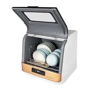 Desktop Installation-Free Dishwasher,Portable Mini Dishwasher Countertop, 3 Washing Programs Display Automatic Dishwashing, Compact Countertop Dish Washer 800W (Gold)