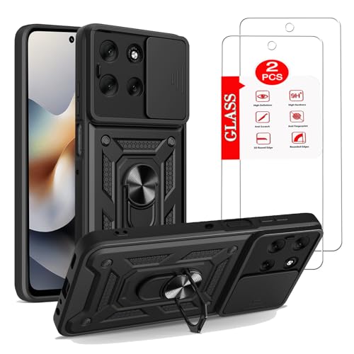 Image of for Motorola Moto G56 5G Case with [2 Pack] Tempered Glass Screen Protector, for Moto G56 Case Heavy Duty Armor [Military-Grade] Protective，with Lens Protects Magnetic Stand Cover Black