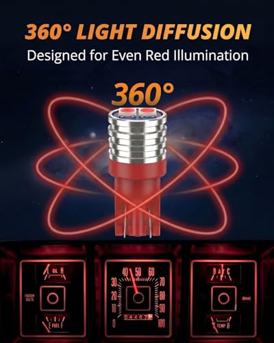 Image of WLJH Super Bright Red Dashboard Instrument Cluster Panel Gauge Lights Backlighting Indicator Lamp Bulb Full Led Dash Light Kit For Ford F150 F250 F350 1967-1979, Pack of 8 | 3030 SMD, 200lm, Sport-Inspired Red Lighting, Warning Indicators, Plug and Play, Direct Replacement, Long Lifespan, 8-Pack