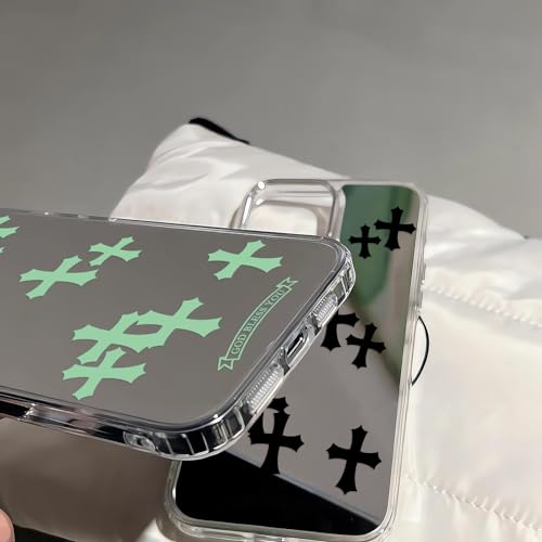 xoniery Compatible with iPhone 15 Plus Cute Glossy Mirror Back Case,Cross Pattern,Senior Shockproof Protection for iPhone 15 Plus Case for Women Girls-Black by xoniery - Image 5